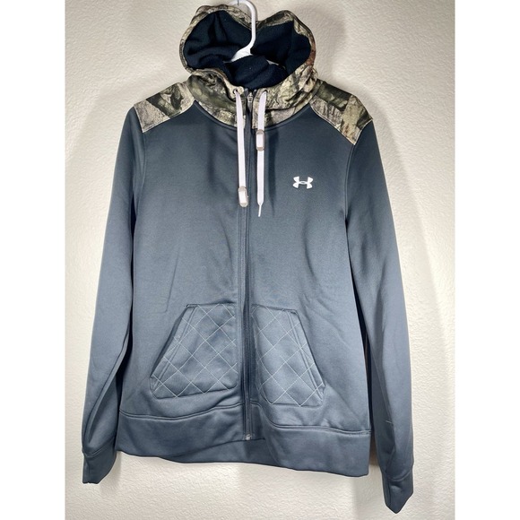 Under Armour Mens Full Zip Hoodie Sz Large FleecE Lined Black / Camo Nwot - Picture 1 of 13